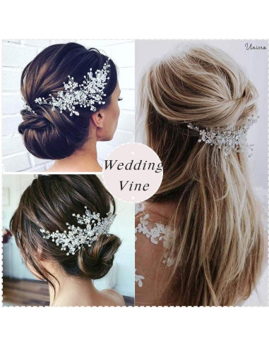 Tocado nupcial Unicra de flores y strass dorado 25 cm