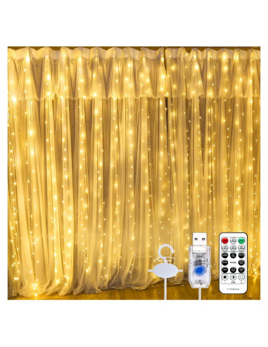 Luz de Cortina LED SINAMER 300L 2.99m x 2.99m Blanca Cálida