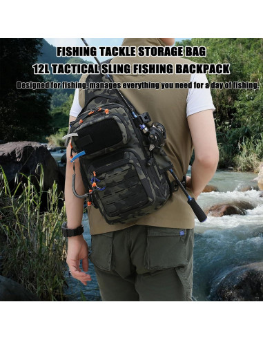 Mochila de Pesca Aocmpxs 12L Táctica Impermeable Camuflaje Gris