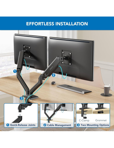 Soporte de Monitor Doble Mount-It! MI-8752BLK 17" a 32" Negro