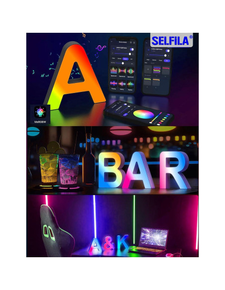 Luz de Letras LED RGB SELFILA 15.24 cm Decorativa Luz de Letras LED RGB SELFILA 15.24 cm Decorativa
