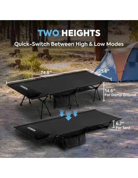 Cama de Camping ICECO Negra Ajustable 190x65cm 150kg Cama de Camping ICECO Negra Ajustable 190x65cm 150kg