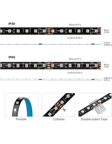 Tira LED RGB WS2811 5M 540 LEDs IP65 Programable Flexible