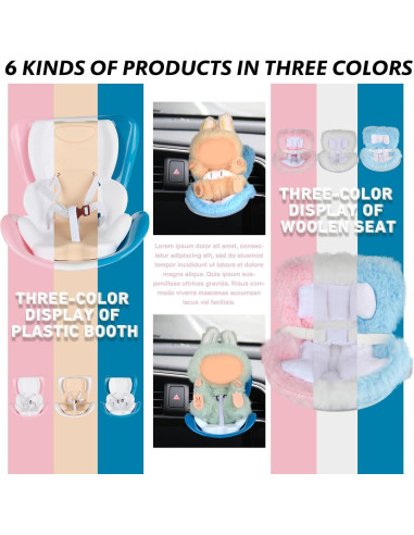 Silla de auto para muñecas Labubu - Soporte ajustable azul