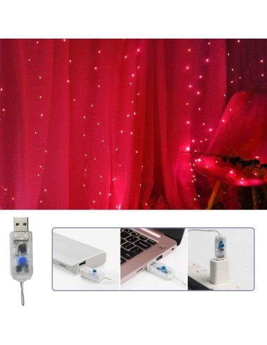 Luces de Cuerda LED 300 Vicila Rojas 3m x 3m con Control Remoto
