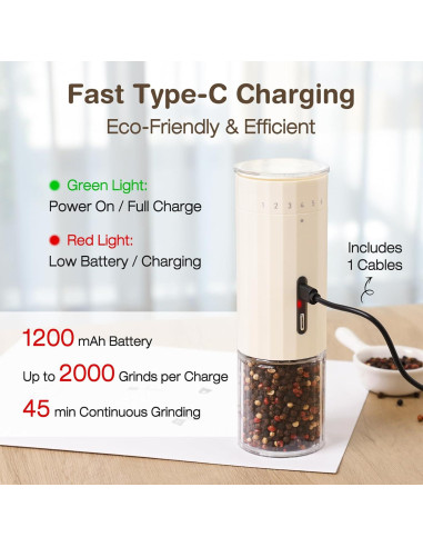 Molinillo Eléctrico de Pimienta Vucchini Ajustable 6 Niveles