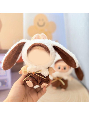 Conjunto de Ropa para Muñeca Labubu 17cm - Traje Conejo Marrón