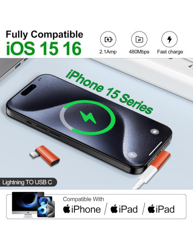 Adaptador Lightning a USB C 90 Grados xiwxi - Carga Rápida 27W
