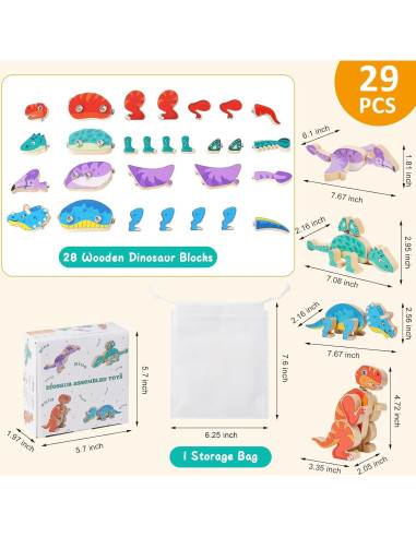 Bloques de Dinosaurio de Madera Twood - Juguete Educativo 28 Piezas