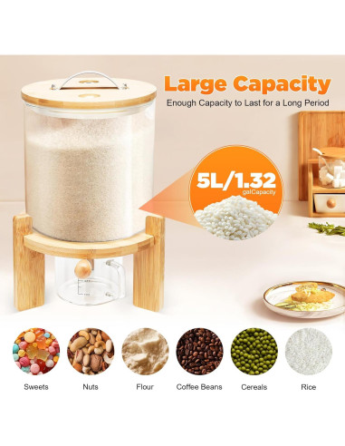 Dispensador de Cereal 5L Fufiea con Taza Medidora y Sello Hermético
