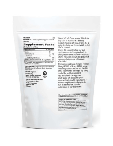 GNC Vitamina D-3 1000 UI Caramelos Blandos Chocolate 60 Unidades