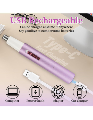 Recortador de Vello Nasal y Facial Mendaping 2 en 1 USB Púrpura