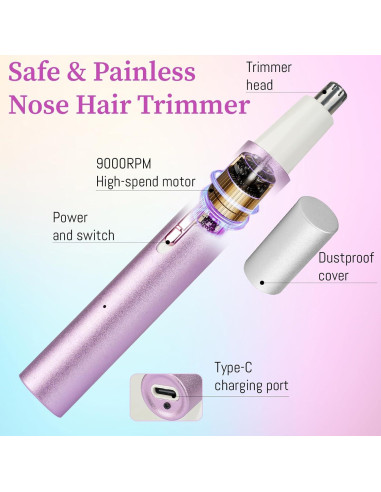 Recortador de Vello Nasal y Facial Mendaping 2 en 1 USB Púrpura