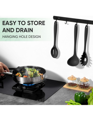 Juego de Utensilios de Cocina Herogo 7 Piezas Silicona Negro