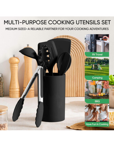 Juego de Utensilios de Cocina Herogo 7 Piezas Silicona Negro