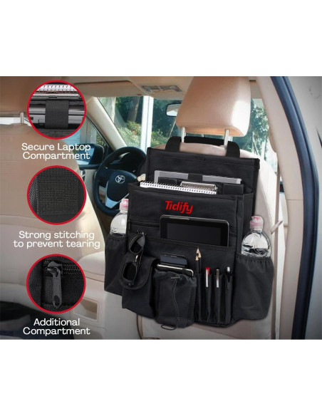 Organizador de Asiento Trasero Tidify - Almacenamiento para Laptop y Tabletas Organizador de Asiento Trasero Tidify - Almacenamiento para Laptop y Tabletas