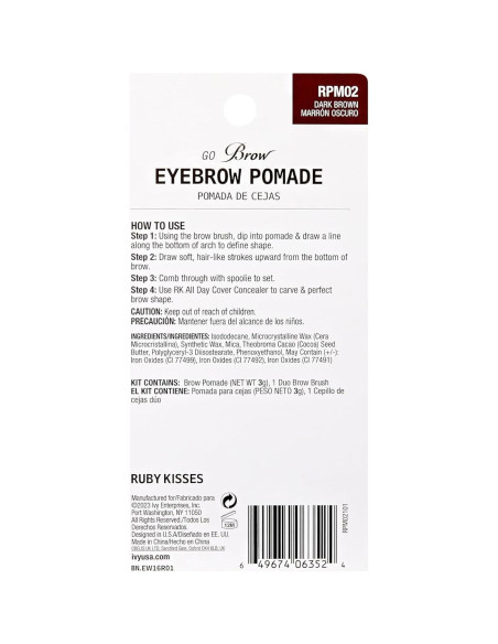 Pomada para Cejas Ruby Kisses Go Brow Marrón Oscuro 49g Pomada para Cejas Ruby Kisses Go Brow Marrón Oscuro 49g