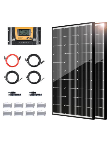 Kit de Panel Solar JJN 200W 12V con Controlador 30A y Cables