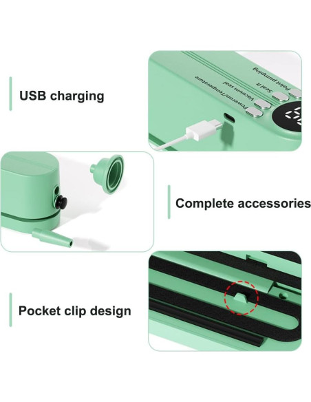 Mini Sello de Vacío Portátil MiOYOOW Verde 125mm 60Kpa Mini Sello de Vacío Portátil MiOYOOW Verde 125mm 60Kpa