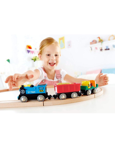 Conjunto de Tren de Madera Hape con Motor a Batería y Lámpara
