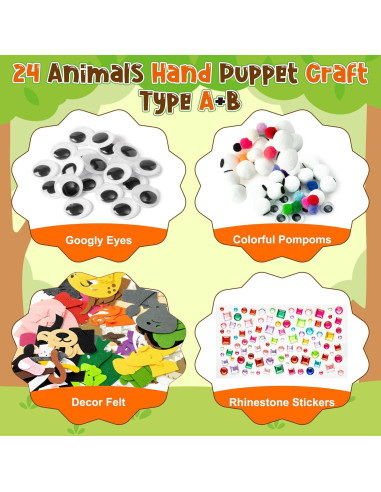 Kit de Marionetas de Mano WATINC 24 Piezas Animales DIY