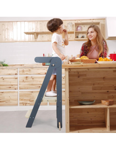 Torre de Aprendizaje Plegable Montessori Madera Gris 2-6 Años