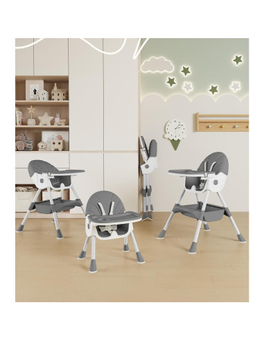 Silla Alta Plegable 5 en 1 ROUTTOON para Bebés - Gris