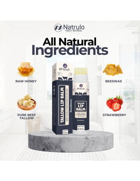 Bálsamo Labial Natural Natrulo - Grasa de Res y Cera de Abejas - Hidratante Sabor Fresa Bálsamo Labial Natural Natrulo - Grasa de Res y Cera de Abejas - Hidratante Sabor Fresa