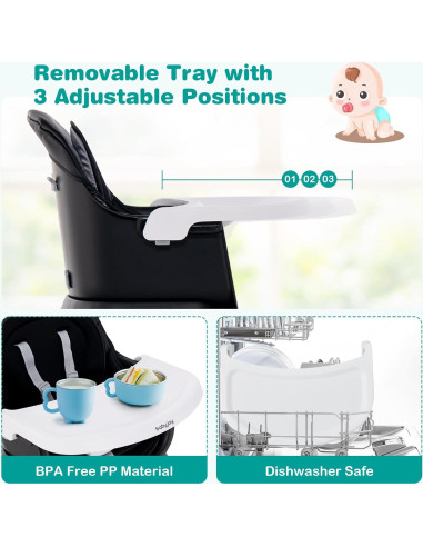 Silla Alta Convertible 8 en 1 BABY JOY - Asiento Elevador Negro