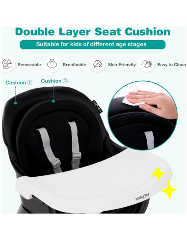 Silla Alta Convertible 8 en 1 BABY JOY - Asiento Elevador Negro