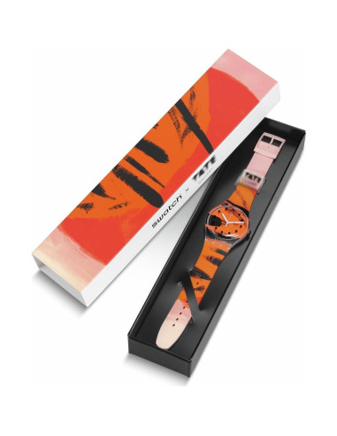 Reloj Unisex Swatch Biocerámico 41mm Rosa y Naranja