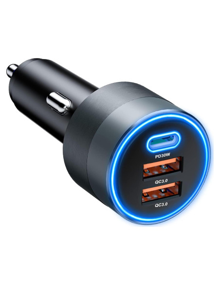 Cargador de coche USB C SONRU 66W PD 30W Doble QC3.0 Negro Cargador de coche USB C SONRU 66W PD 30W Doble QC3.0 Negro