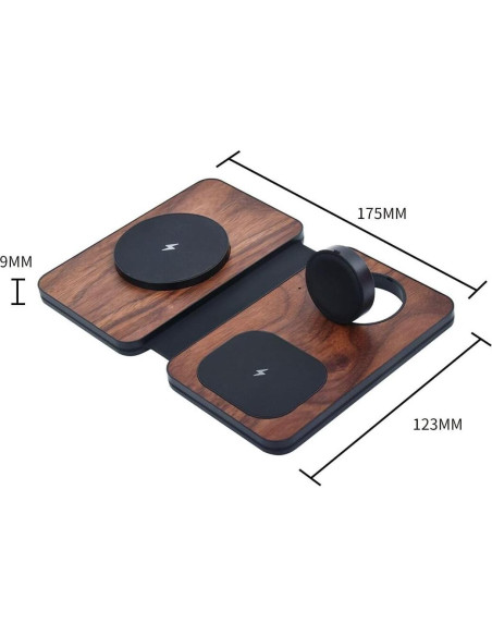 Cargador Inalámbrico 3-en-1 Abbolinxus MagSafe Madera de Nogal Cargador Inalámbrico 3-en-1 Abbolinxus MagSafe Madera de Nogal