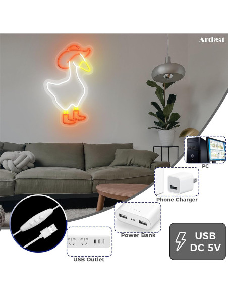Luz de neón LED Ganso con sombrero y botas 24x41 cm Luz de neón LED Ganso con sombrero y botas 24x41 cm