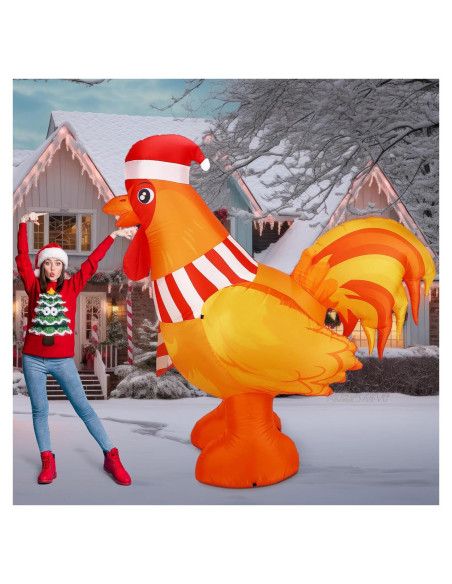 Gallo Inflable de Navidad 1.83m RoundFunny con Luces LED Gallo Inflable de Navidad 1.83m RoundFunny con Luces LED