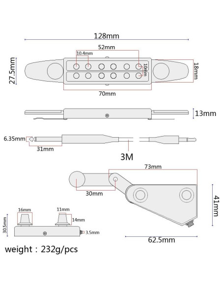 Pastilla Magnética para Guitarra Acústica con Control de Tono y Volumen Pastilla Magnética para Guitarra Acústica con Control de Tono y Volumen