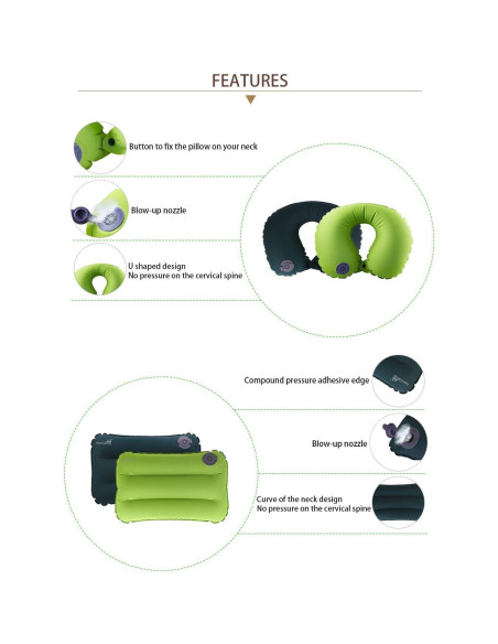 Almohada Inflable AceCamp 3912 Verde - Compacta y Ligera Almohada Inflable AceCamp 3912 Verde - Compacta y Ligera