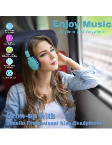 Auriculares para Niños SIMOLIO Bluetooth y Cable, Volumen Seguro