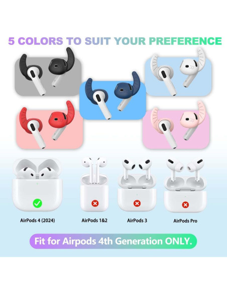5 Pares de Ganchos de Oreja Silicona para AirPods 4 - 5 Colores 5 Pares de Ganchos de Oreja Silicona para AirPods 4 - 5 Colores