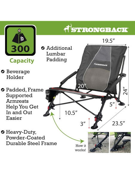 Silla de Playa STRONGBACK Reclinable Gravedad Baja Negra Silla de Playa STRONGBACK Reclinable Gravedad Baja Negra