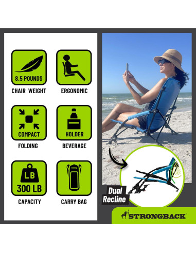 Silla de Playa STRONGBACK Reclinable Gravedad Baja Negra