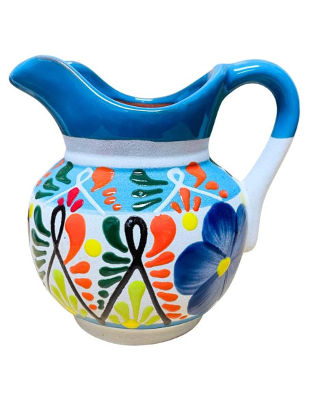 Jarro de Arcilla Hecho a Mano - Borde Azul Bebé - 1.18L Jarro de Arcilla Hecho a Mano - Borde Azul Bebé - 1.18L