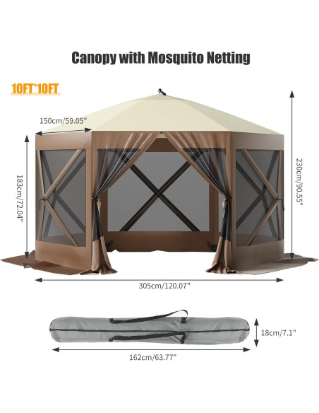 Carpa Pop-Up GarveeLife 3.05x3.05m Impermeable Marrón Beige Carpa Pop-Up GarveeLife 3.05x3.05m Impermeable Marrón Beige