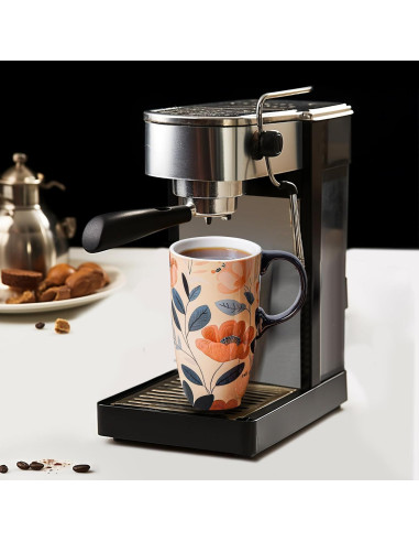 Taza de Cerámica Topadorn 0.48L Floral con Tapa y Asa