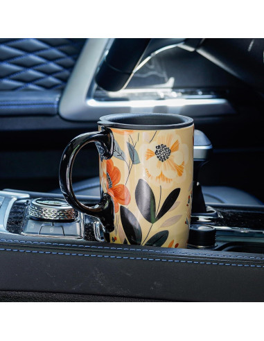 Taza de Cerámica Topadorn 0.48L Floral con Tapa y Asa