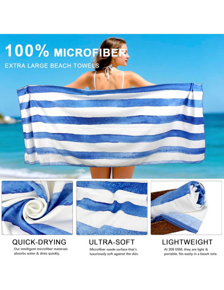 Toalla de Playa Microfibra QUOPID Suede-000 Rayas Azules 170x76cm Toalla de Playa Microfibra QUOPID Suede-000 Rayas Azules 170x76cm