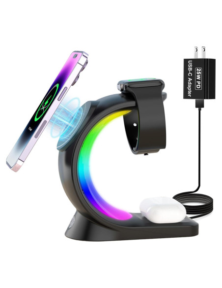 Cargador Inalámbrico 3 en 1 AYUBOC Mag-Safe 15W RGB para Apple Cargador Inalámbrico 3 en 1 AYUBOC Mag-Safe 15W RGB para Apple