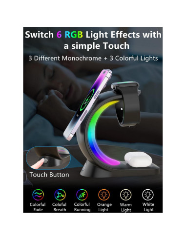 Cargador Inalámbrico 3 en 1 AYUBOC Mag-Safe 15W RGB para Apple