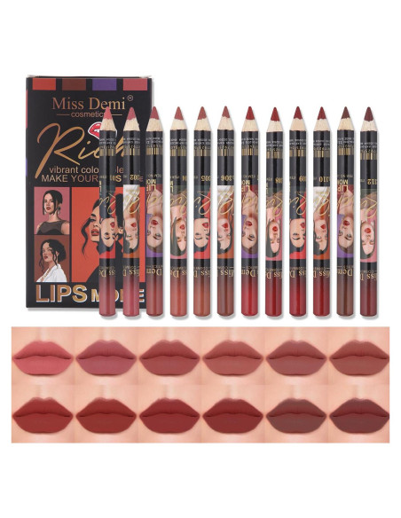 Juego de 12 Lápices Delineadores de Labios Katiluxiya - Color 03 Juego de 12 Lápices Delineadores de Labios Katiluxiya - Color 03