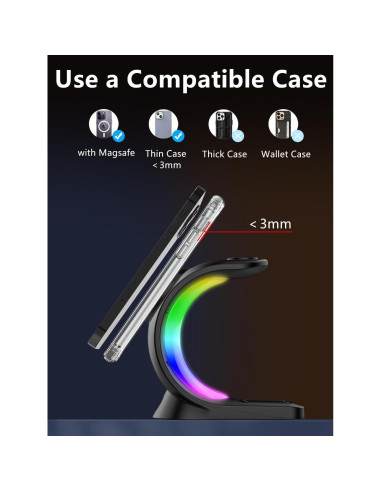Cargador Inalámbrico 3 en 1 AYUBOC Mag-Safe 15W RGB para Apple